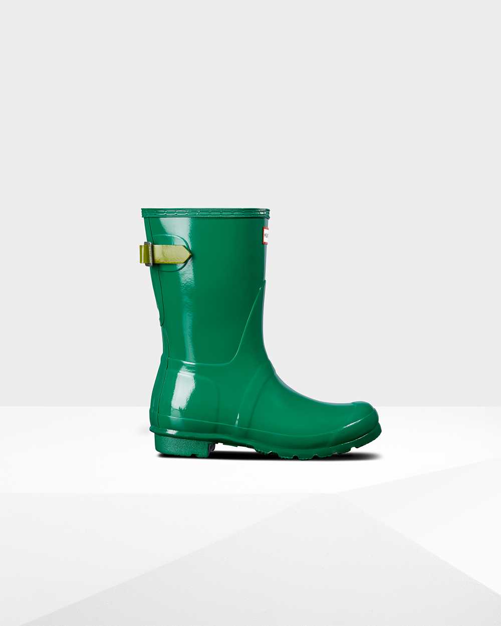 Hunter Women's Original Short Back Adjustable Gloss Short Wellington Boots Green,GPWI79824